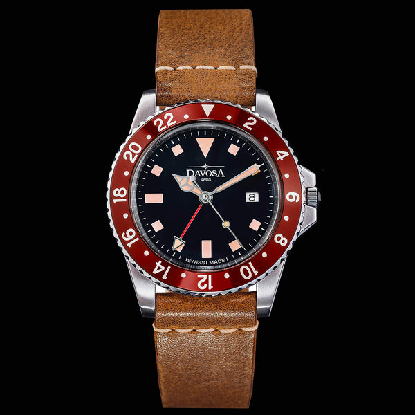 Davosa Vintage Diver Quartz Burgundy