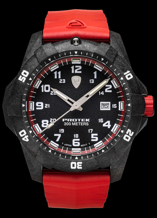 Protek Dive Carbon Black Red Watch