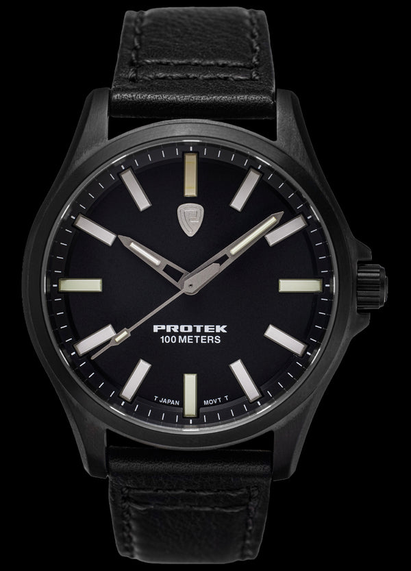 Protek Field Black Dial Black Leather Watch