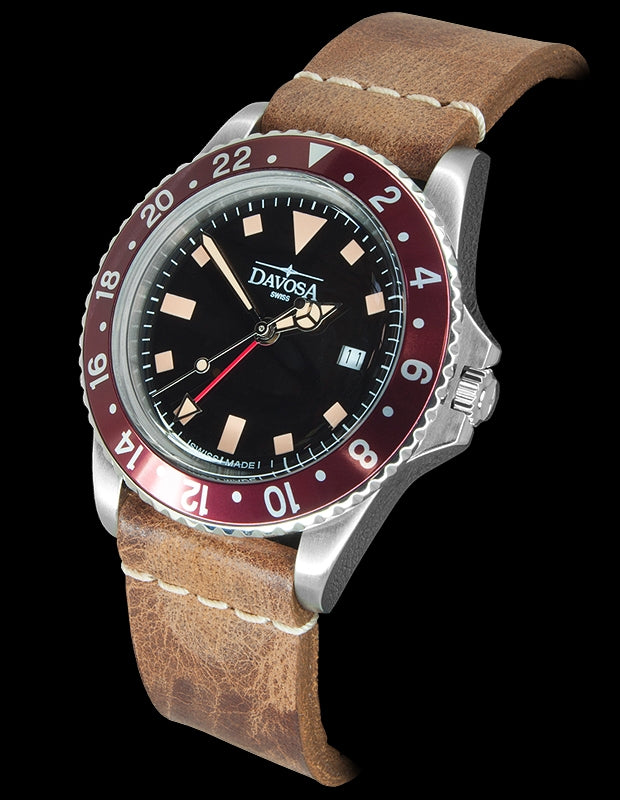 Davosa Vintage Diver Quartz Burgundy